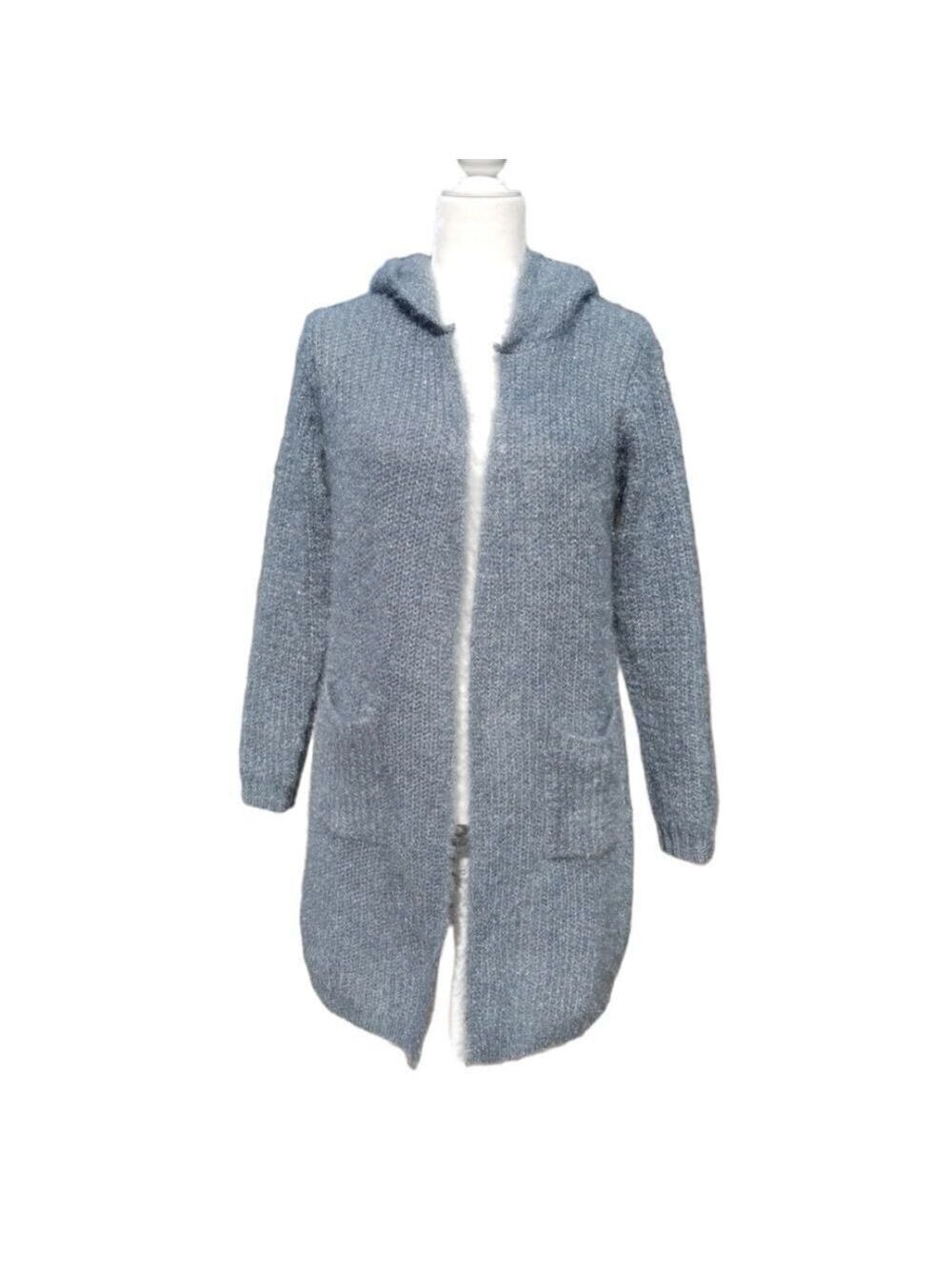 Nine West Hooded Long Open Cardigan Vintage Blue Size Small